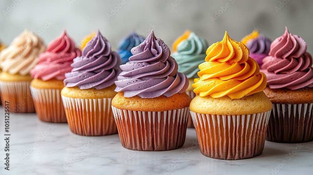 row of colorful cupcakes is isolated on white background, ready for dessert lovers to enjoy.illustration row of colorful cupcakes is isolated on white background, ready for dessert lovers to enjoy.illustration