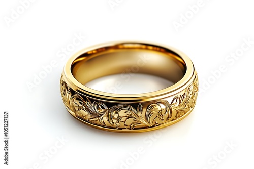 A beautifully crafted gold ring with intricate floral engravings.