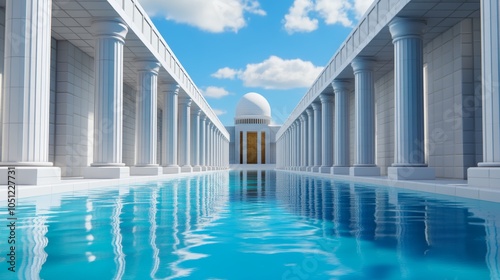 Ancient Greek Architecture Columns Pool Reflection