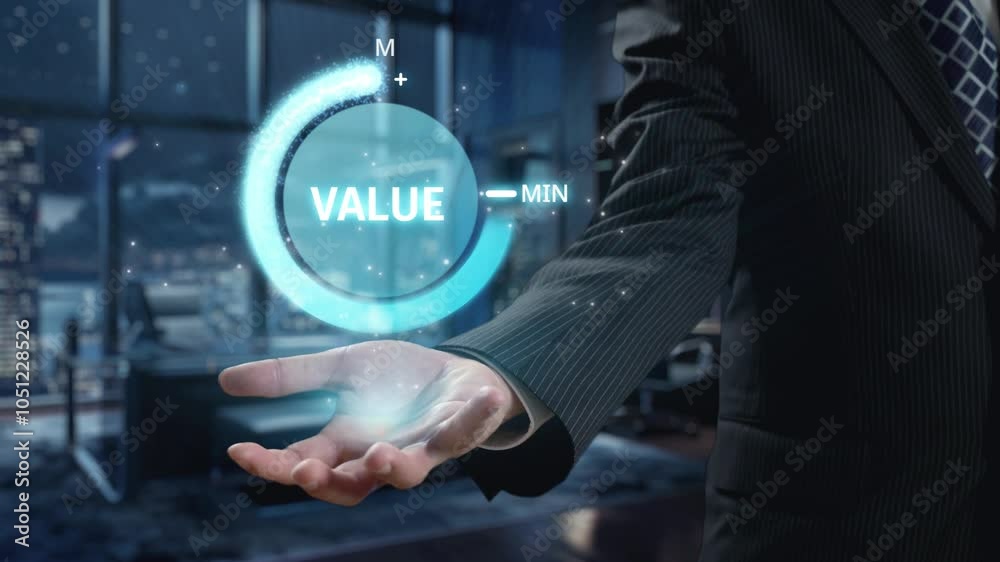 Business person leverages valuable ERP systems, maximizing value and operational efficiency. Focused on value maximizing resources and valuable processes for optimal value and performance. UUID