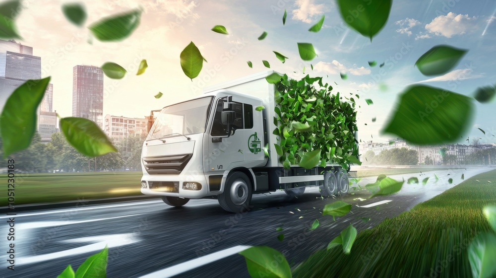 Obraz premium Eco-Friendly Electric Logistics Truck Embracing Green Transportation