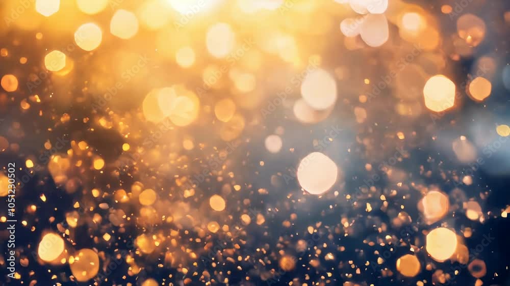 A background of golden and blue bokeh lights with sparkles, creating a festive and magical atmosphere ideal for celebrations.