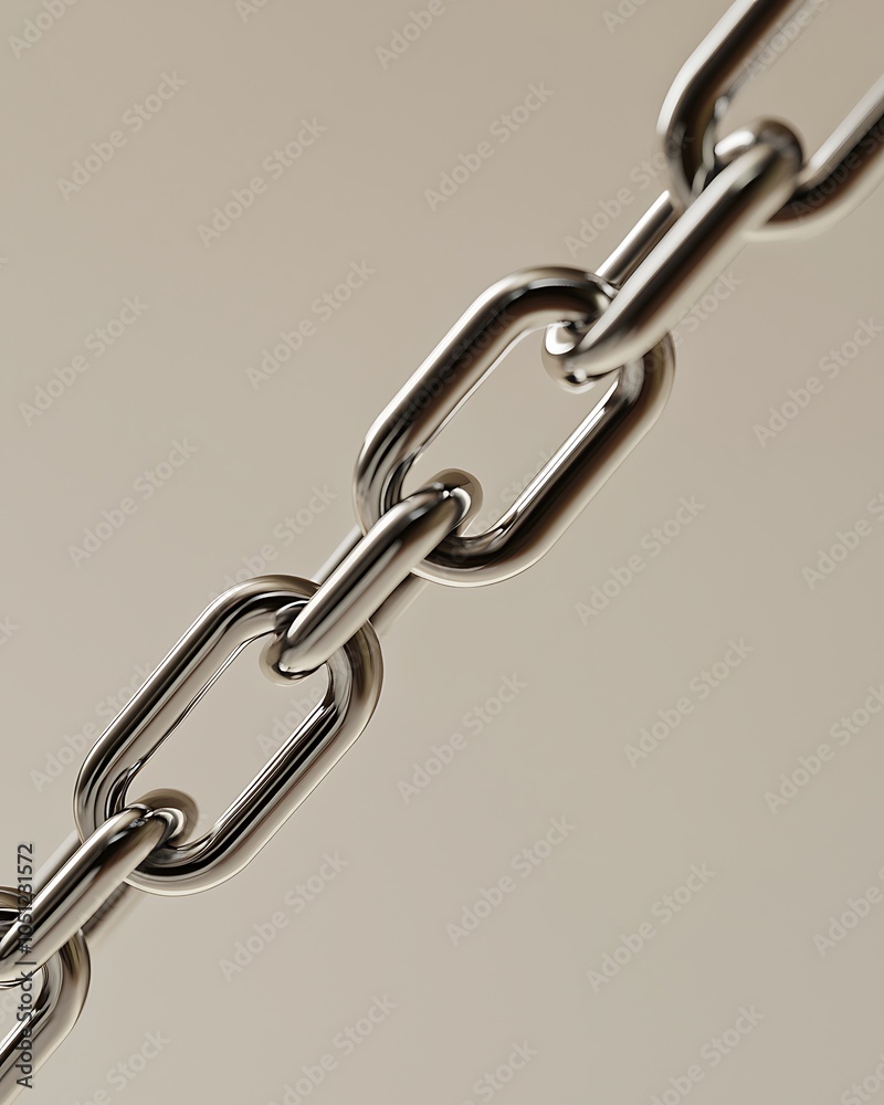 Fototapeta premium A close-up view of a metallic chain, showcasing its links and shiny surface against a neutral background.