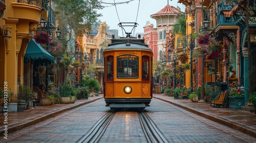 custom made wallpaper toronto digitalVintage Tramcar Traveling Through a Cobblestone Street in a European-Style Town