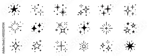 Twinkle star vector spark element icon. Star twinkle glitter spark hand drawn shine icon set. Hand drawn sketch doodle style. Magic light decoration background vector illustration