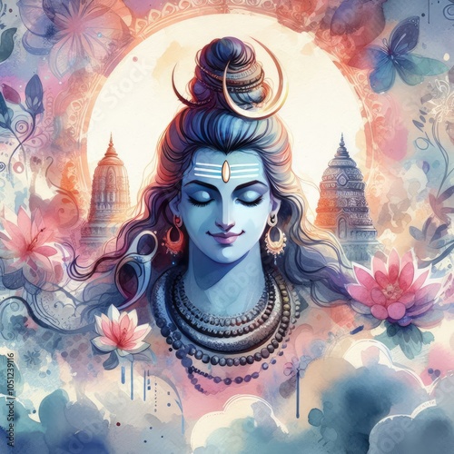 Lord Mahadev background image watercolor illustration photo