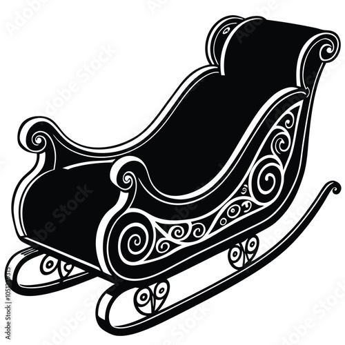 The sleigh silhouette vector and illustration are isolated on a white background.