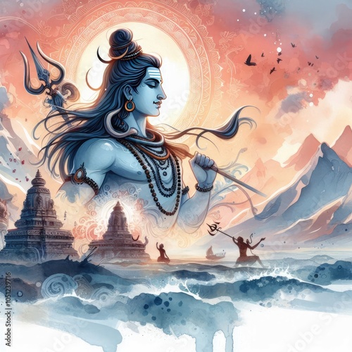 Lord Mahadev background image watercolor illustration photo