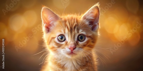 Adorable ginger kitten with big, curious eyes, softly lit in a minimalist photography setting, perfect for pet lovers and cat enthusiasts seeking charming imagery.