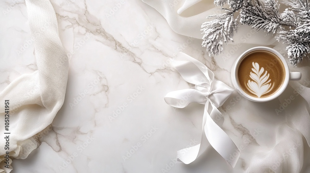 Christmas and happy new year card with cup of coffe, pine, fir and gingerbread on white background, copy space Christmas and happy new year card with cup of coffe, pine, fir and gingerbread on white background, copy space