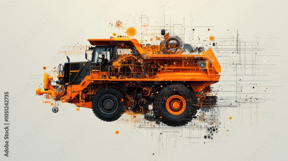 Industrial Fusion: Mechanical Gear T-shirt Design with Mining Machinery Integration Industrial Fusion: Mechanical Gear T-shirt Design with Mining Machinery Integration
