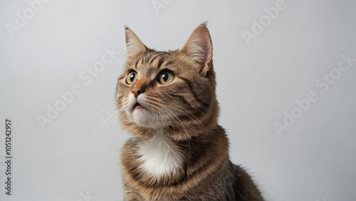 Surprised Scottish Straight Cat Close-Up – Isolated on White Background with Space for Text