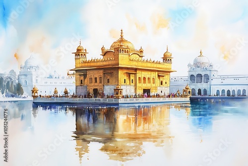 Pastel crayons sketch of Sri Harmandir Sahib, The Golden Temple in Punjab India. photo