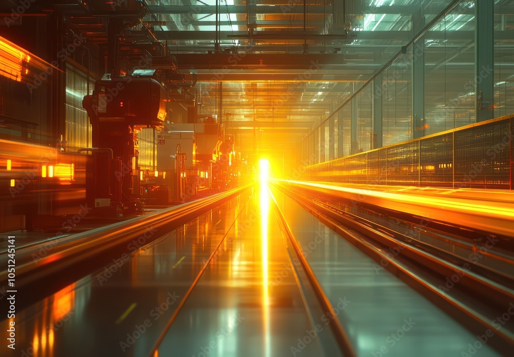 Futuristic Industrial Corridor with Glowing Lights
