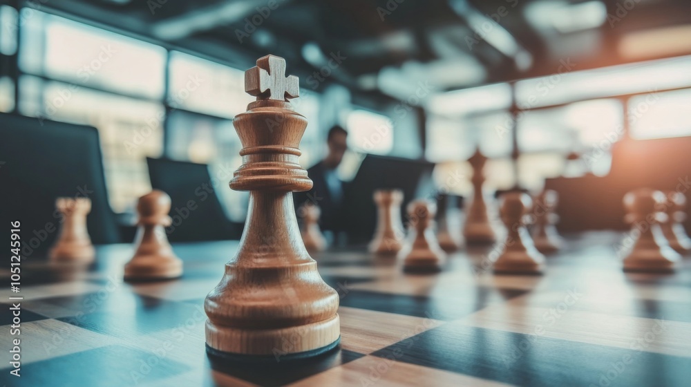 Strategic Chess Game in Modern Office Setting Strategic Chess Game in Modern Office Setting