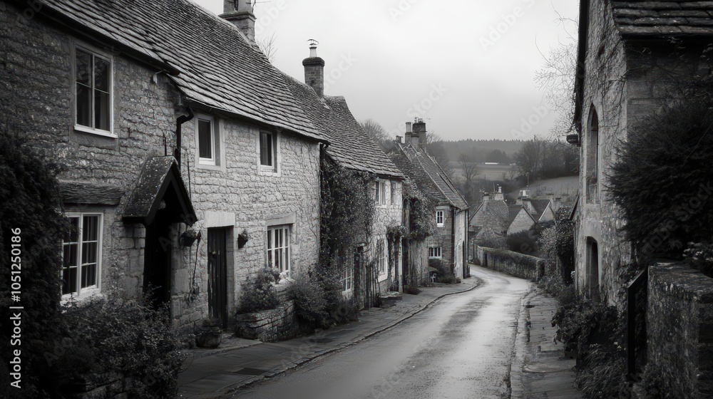 A captivating black and white image of a quaint village street, capturing the charm and character of rural life. A captivating black and white image of a quaint village street, capturing the charm and character of rural life.