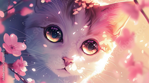 Cute Cat in Anime Style