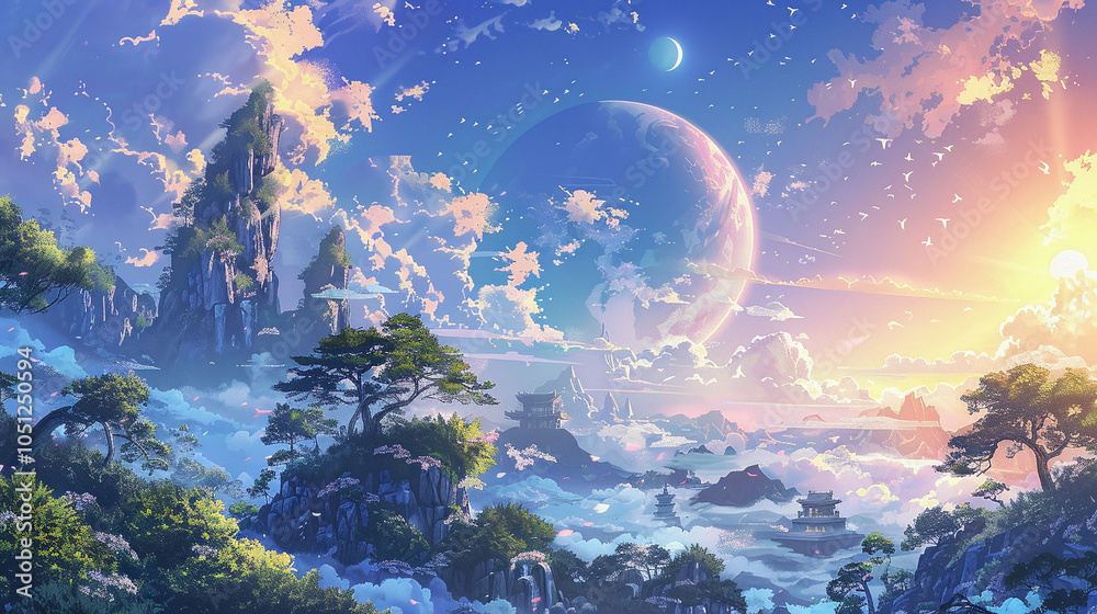 Celestial Garden Landscape in Anime Style Celestial Garden Landscape in Anime Style