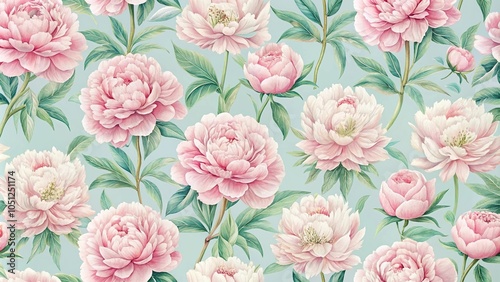 Seamless pattern with peony flower and pastel colors