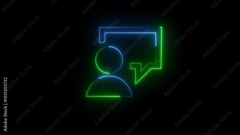 Glowing neon speaking people and sms icon animation on black back ground. Communication And Talking property agent house document neon icon concept. Glowing neon speaking people and sms icon animation on black back ground. Communication And Talking property agent house document neon icon concept.