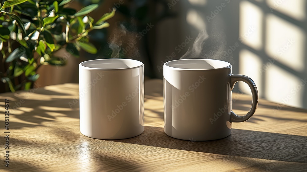Serene Morning with White Ceramic Coffee Mugs Serene Morning with White Ceramic Coffee Mugs