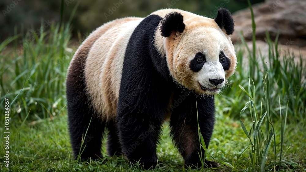 Fototapeta premium Majestic Panda Side View - Wildlife, Animal, Bear, Black and White, Nature