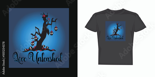 Love unleashed t-shirt. Halloween Love unleashed design. Holiday flyer, poster or banner for design. Vector illustration for Halloween.