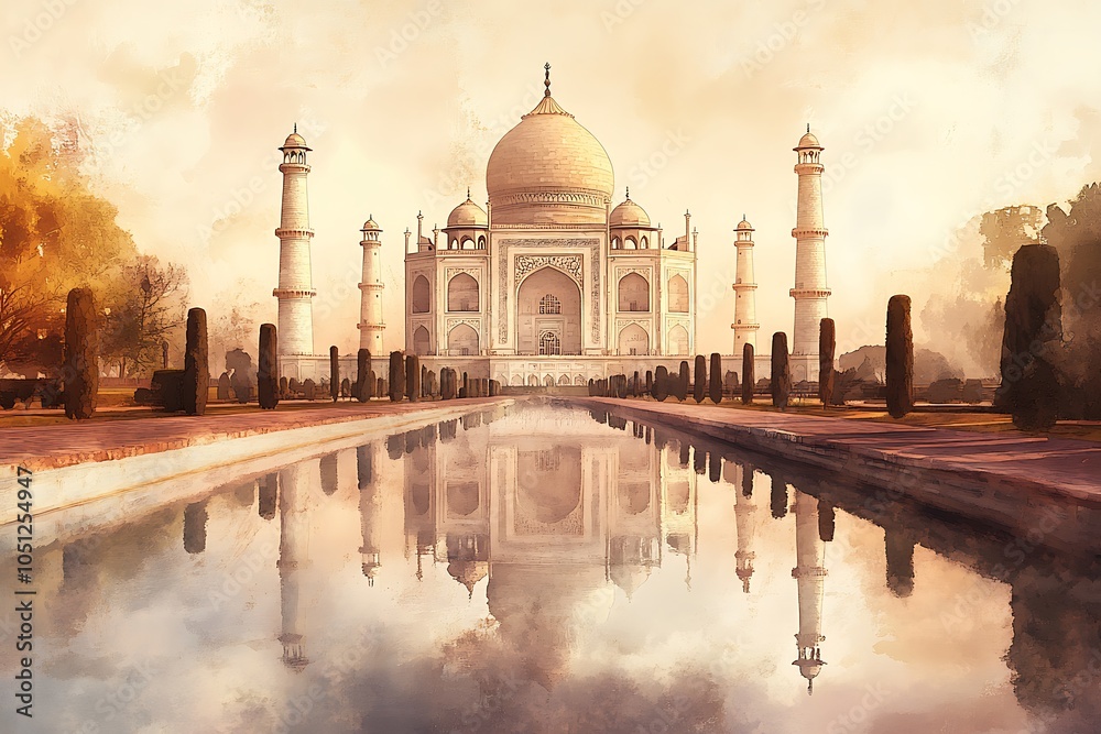 Obraz premium Taj Mahal Agra Watercolor Painting Artwork