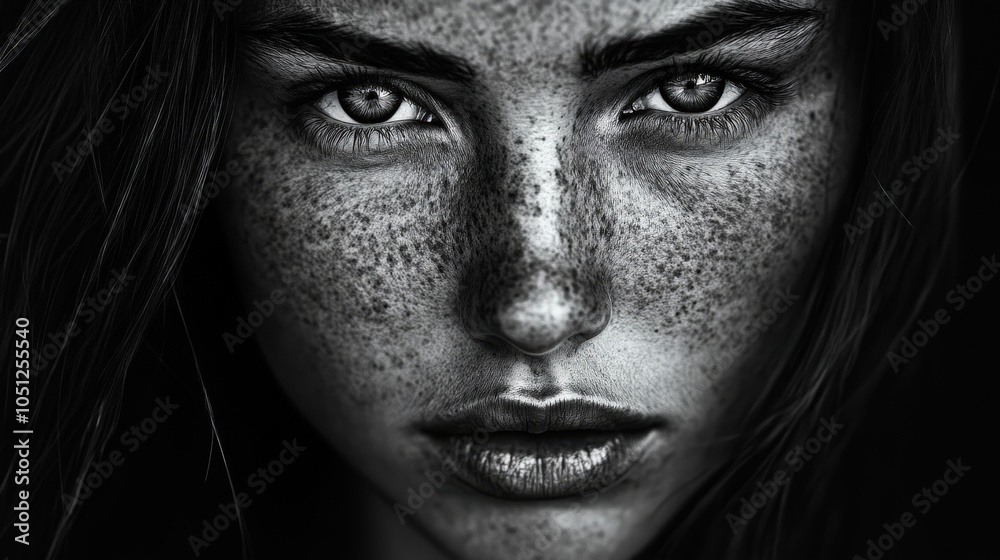 An artistic black and white portrait of a person with striking features, emphasizing their expression and emotions. An artistic black and white portrait of a person with striking features, emphasizing their expression and emotions.