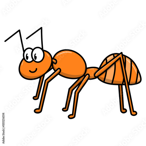 A cute cartoon style orange ant with a friendly expression, featuring large eyes and simple line details. Perfect for children’s educational materials, insect-themed projects, or playful designs.