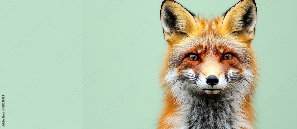 Obraz premium Red Fox Portrait with Green Background