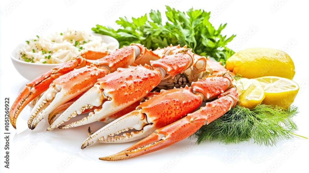 Fresh crab with lemons and herbs on white isolate background. Fresh crab with lemons and herbs on white isolate background.