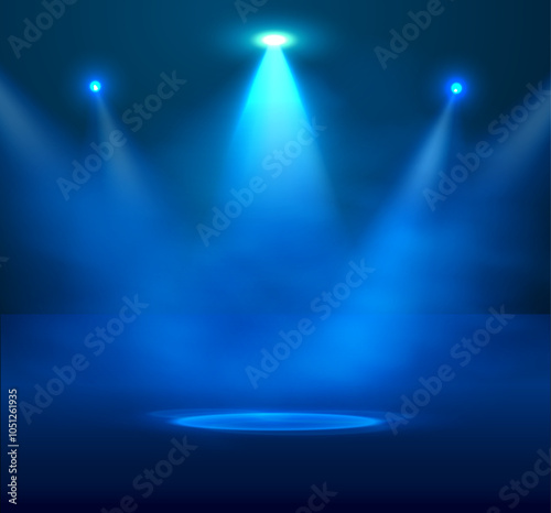 A vector illustration of smoke spotlights illuminating the center of the stage.