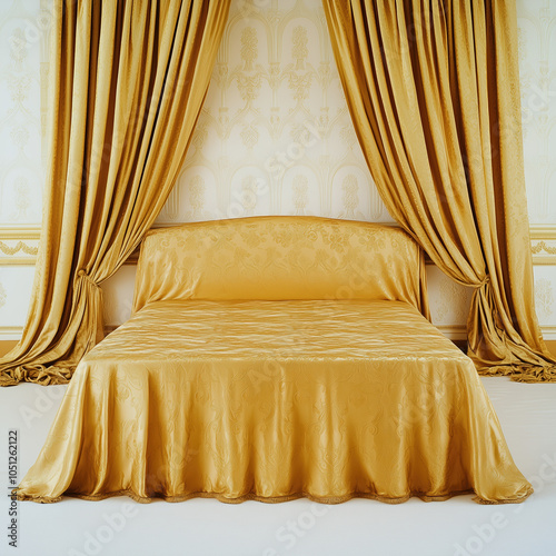 Luxurious Bedspread in the Grand Palace Focused Frontal View in Opulent Room photo