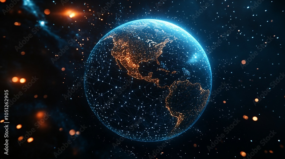 Obraz premium Earth's Network - A Digital Globe in the Cosmos