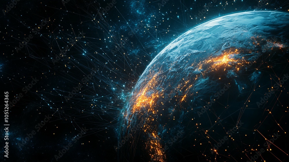 Obraz premium Global Network Connection: Earth's Digital Tapestry
