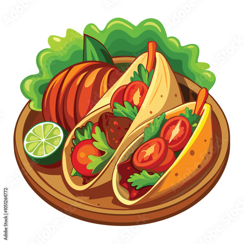 Fajitas With Grilled Chicken Bell Peppers On White Background Vector Illustration