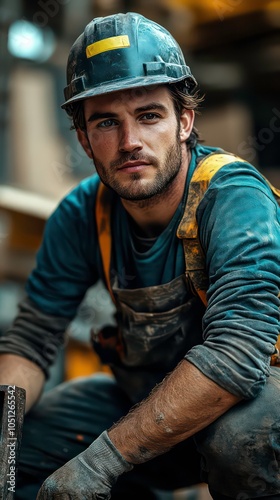 a construction worker smiles while doing his job