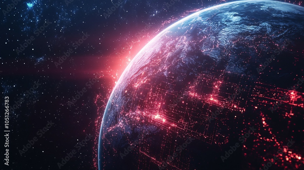 Obraz premium Digital Earth: A Network of Glowing Lights