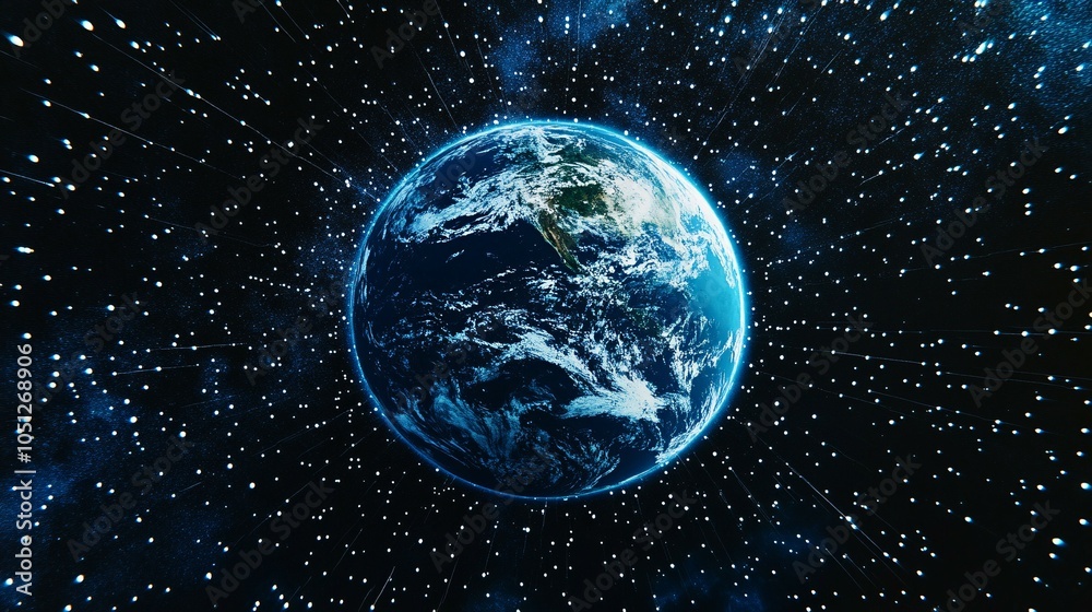 Obraz premium Earth from Space with a Starry Burst