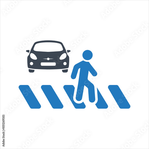 Zebra crossing. Riding a scooter icon. Children crossing icon