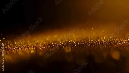 Shimmering Golden Dust Particles Gently Floating in the Dark