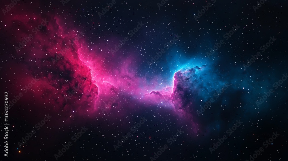 Fototapeta premium Stunning cosmic art showcasing vibrant nebula colors of pink and blue in the vastness of space, perfect for astronomy enthusiasts.