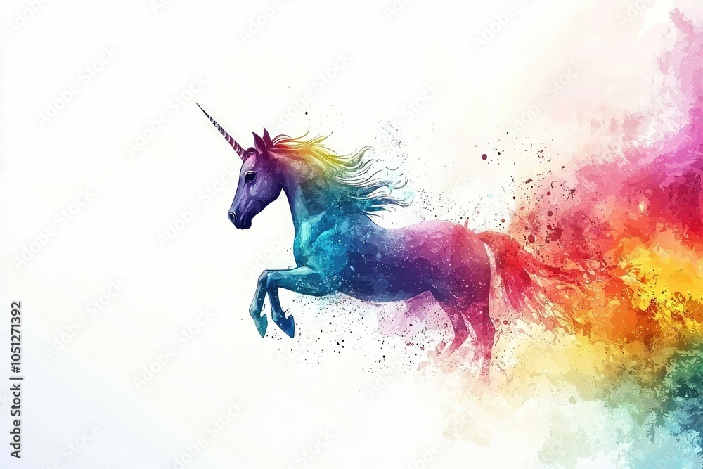 Fototapeta premium A vibrant unicorn in motion, surrounded by a colorful splash of paint.