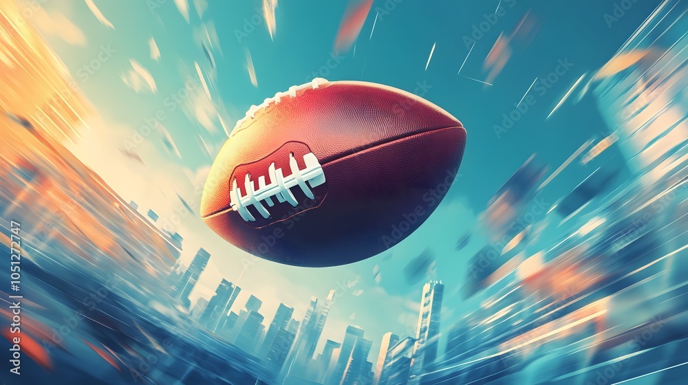 The ball is speeding of american football, View of the american football stadium, which is magnificent and modern The ball is speeding of american football, View of the american football stadium, which is magnificent and modern