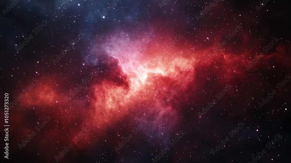 Obraz premium A stunning cosmic nebula in vibrant shades of red and purple, showcasing the beauty of space and the mysteries of the universe.