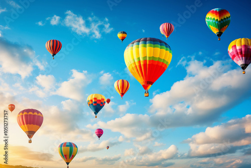 Vibrant Scene of a Colorful Hot Air Balloon Parade Filling the Sky, Creating a Cheerful Festive Atmosphere – Generative AI