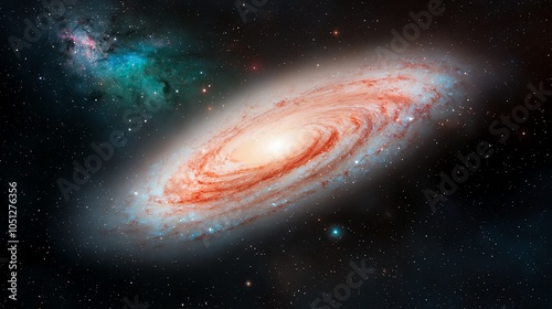 A stunning view of a spiral galaxy with vibrant colors and intricate details against a dark cosmic backdrop.