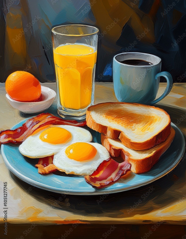 Breakfast with Fried Eggs and Bacon Painting Breakfast with Fried Eggs and Bacon Painting