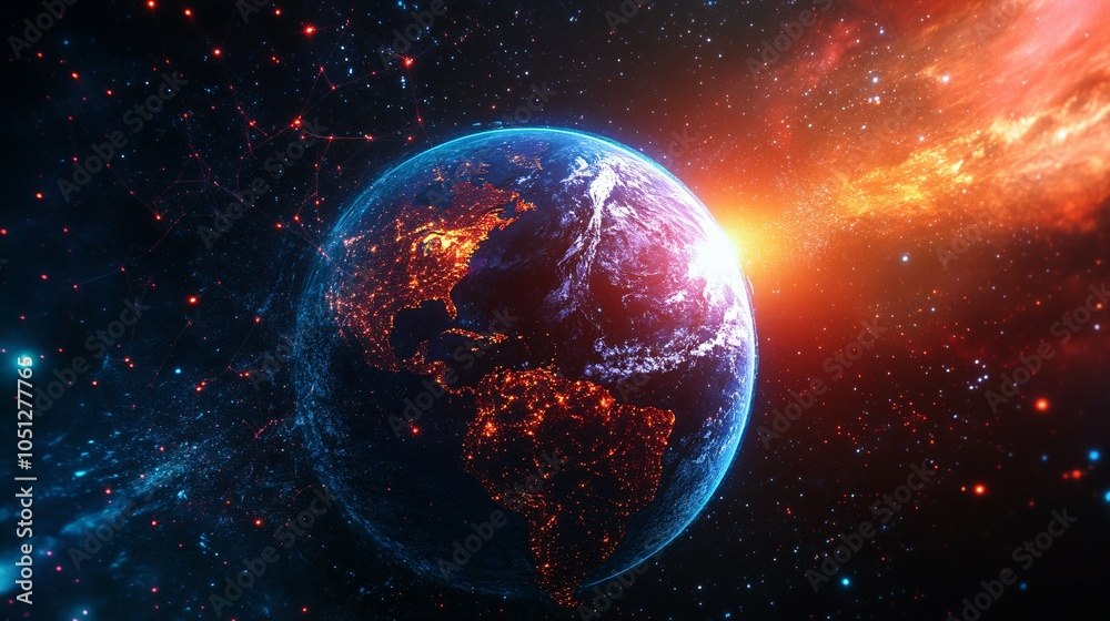 Obraz premium Earth in a Cosmic Dance of Light and Color